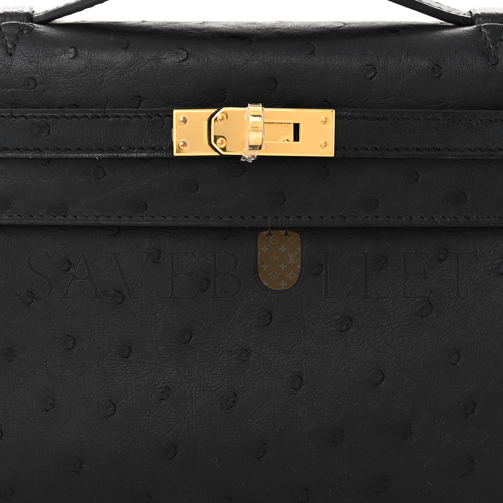 HERMÈS MASTER OSTRICH KELLY POCHETTE BLACK (22*14*7cm) 